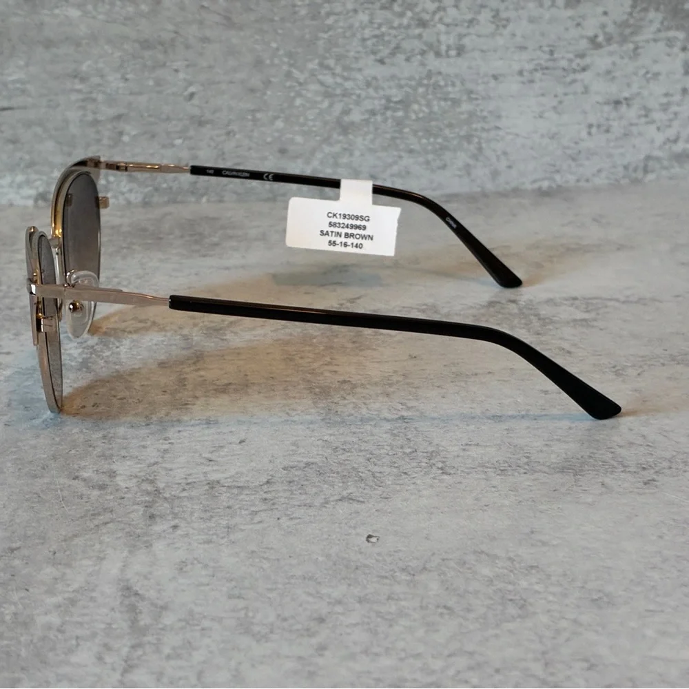 NWT Calvin Klein CK19309SG Satin Brown Cat Eye Sunglasses 55-16-140 w/Case